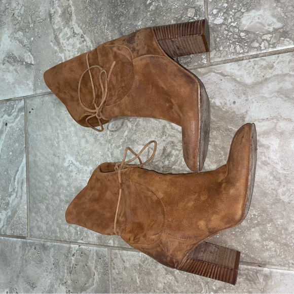 Free People Mila Heel Boots Women's Suede Ankle Bootie Tan Size 38, US 8 - Italy - Picture 12 of 13